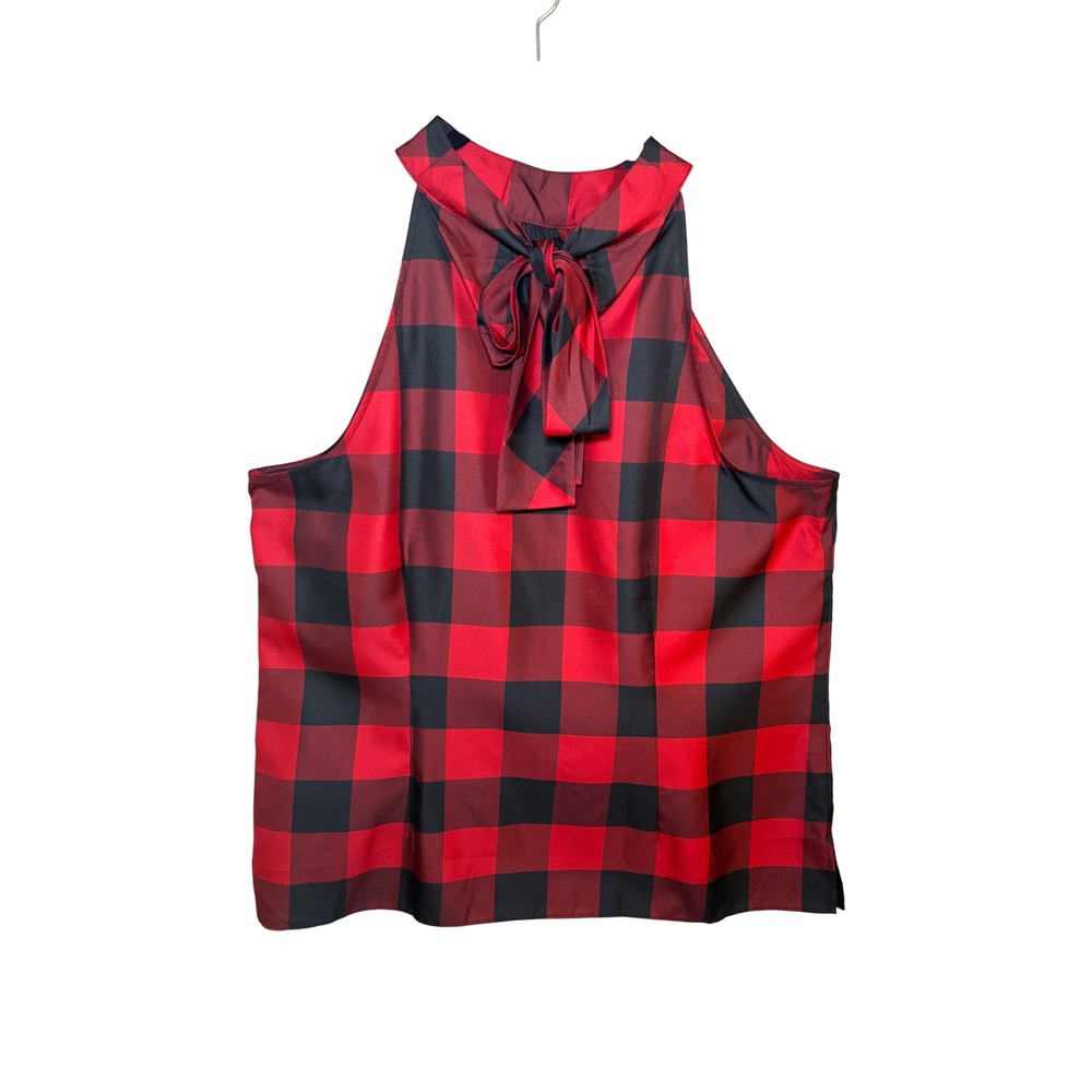 Talbots Womens Blouse 16 Red Buffalo Plaid Halter Tie Neck Holiday Classic NWT
